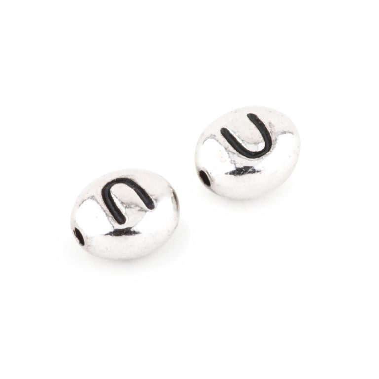TierraCast bead 7x6mm with letter U rhodium-plated
