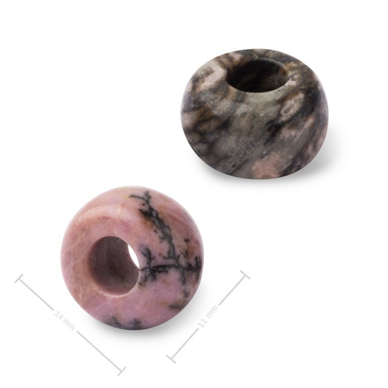 Mineral Rhodonite rondelle bead with large hole for Macramé 14x8mm
