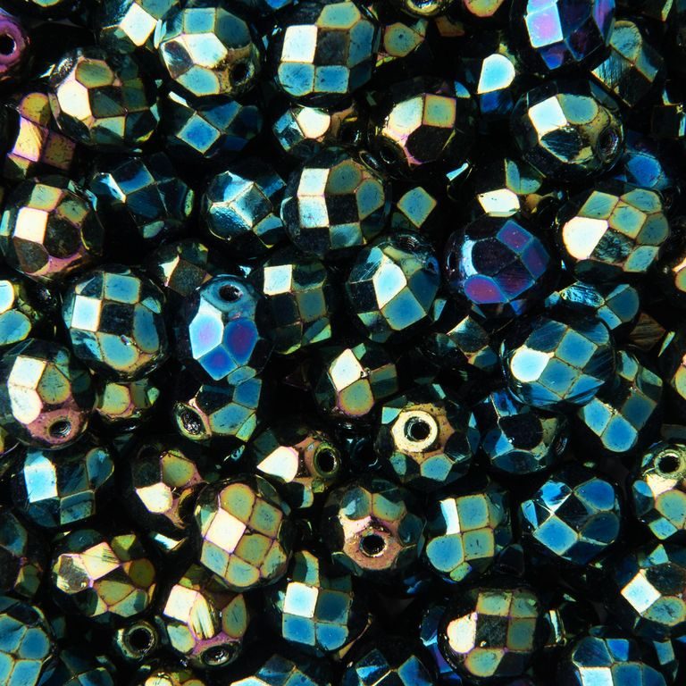 Glass fire polished beads 8mm Iris Green