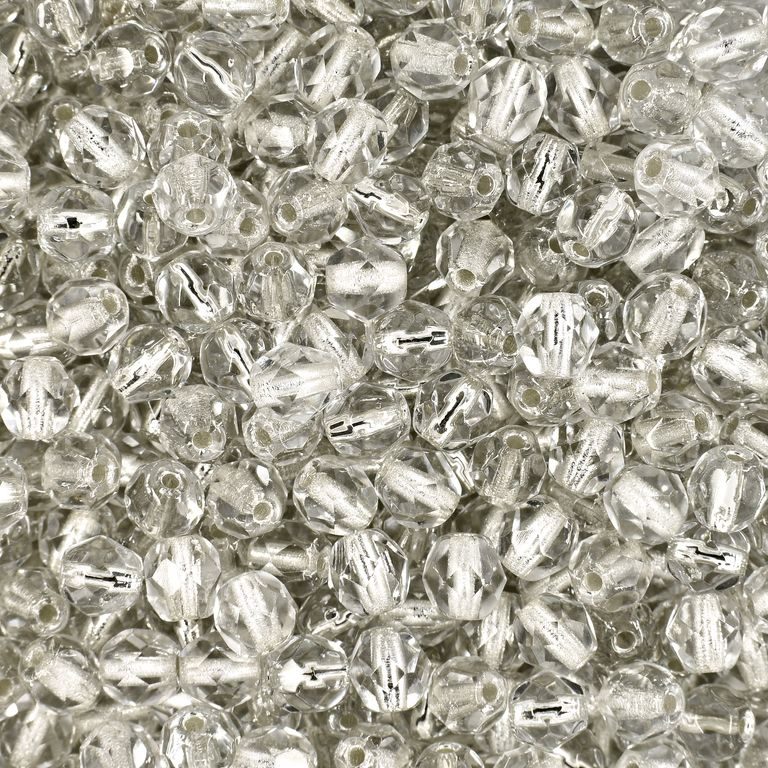 Glass fire polished beads 4mm Crystal Silver Lined