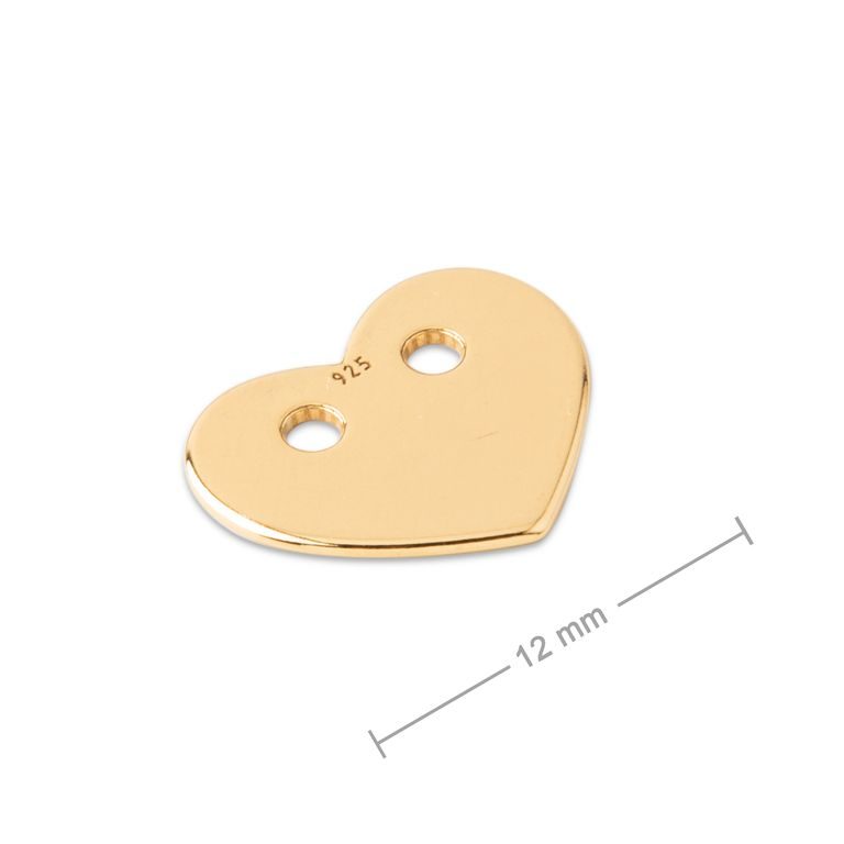 Stříbrný spojovací díl srdce 12 mm pozlacený 24K zlatem