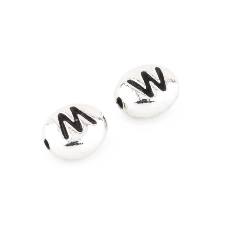 TierraCast bead 7x6mm with letter W rhodium-plated