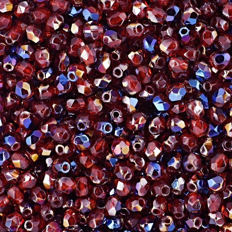 Glass fire polished beads 3mm Blue Iris Siam Ruby