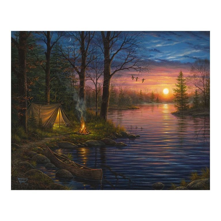 Painting by numbers camping by a lake