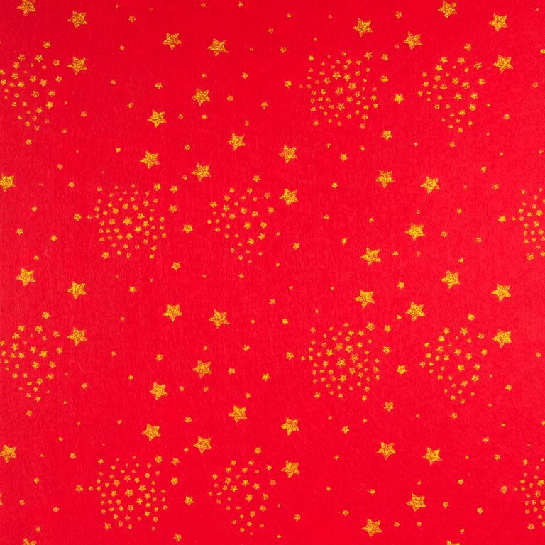 Filc / plsť vánoční motiv s hvězdami 1mm červený