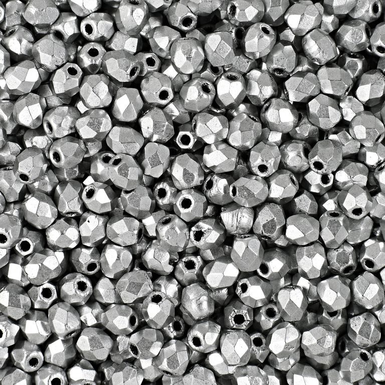 Glass fire polished beads 3mm Matte Metallic Silver