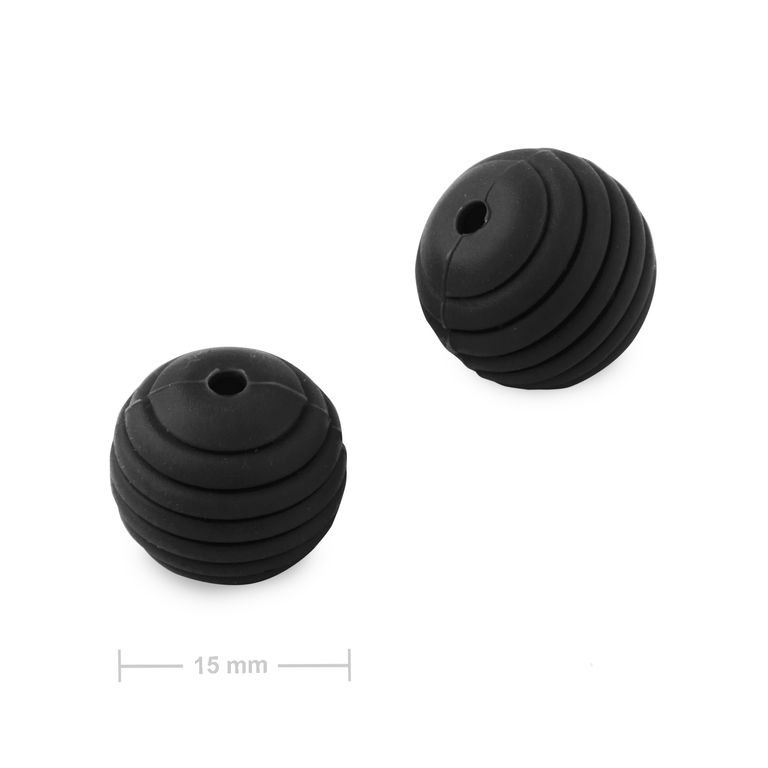 Silicone round beads with ridges 15mm Black