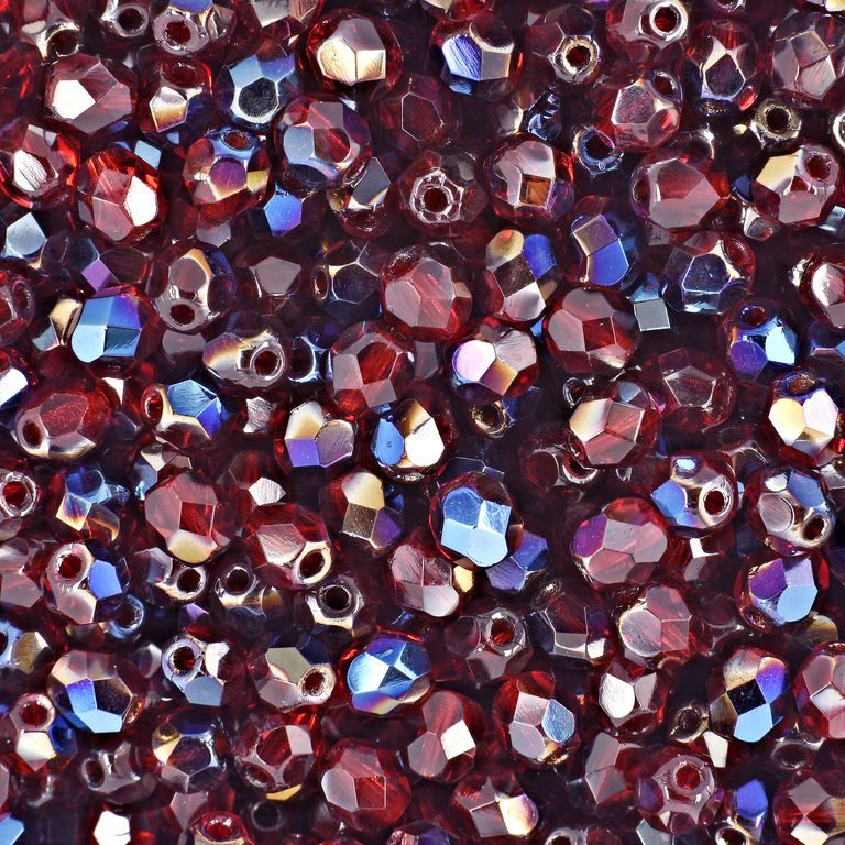 Glass fire polished beads 4mm Blue Iris Siam Ruby