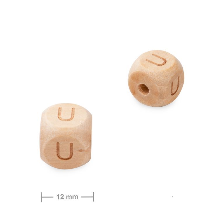 Wooden cube bead 12mm with letter U