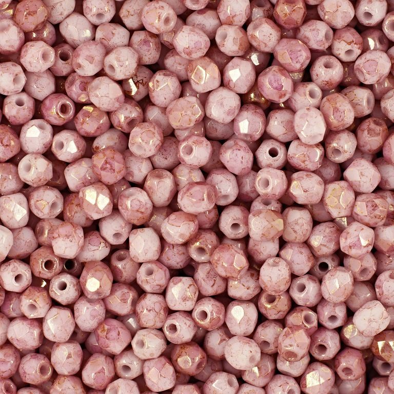 Manumi české broušené korálky 3mm Opaque White Topaz Pink Luster