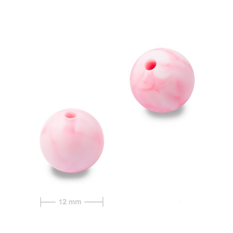 Silicone round beads 12mm Pink Marble