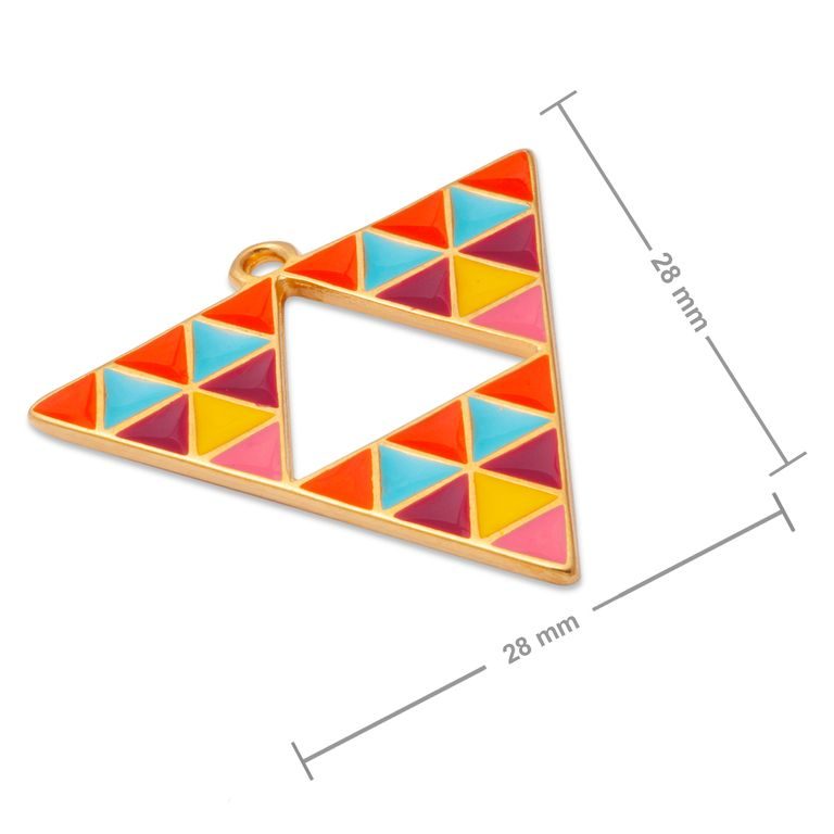 Manumi přívěsek trojúhelník s vícebarevným geometrickým vzorem 28x28mm pozlacený