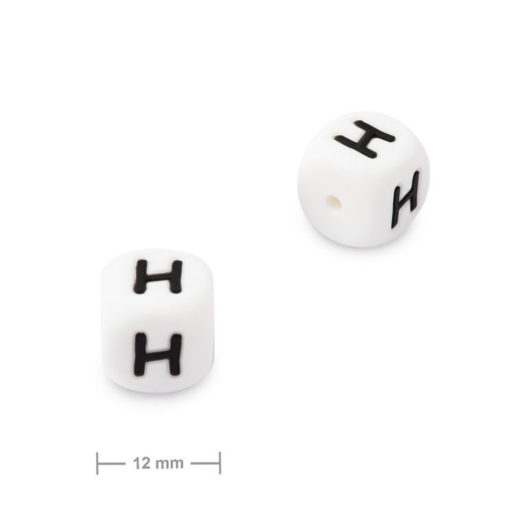 Silicone cube bead 12mm with letter H