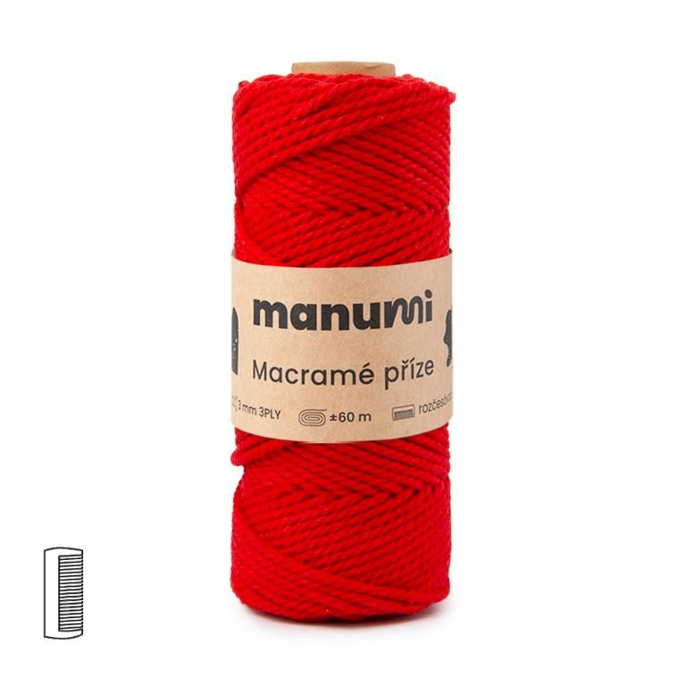Manumi Macramé příze stáčená 3PLY 3mm červená