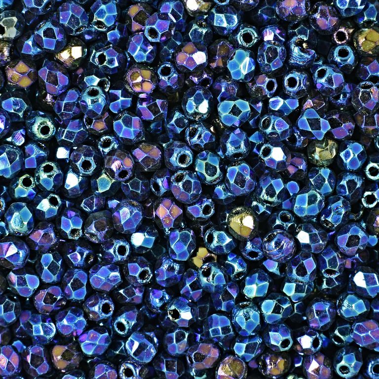 Glass fire polished beads 3mm Iris Blue