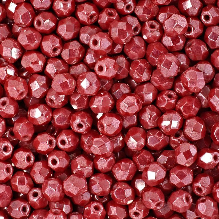 Glass fire polished beads 4mm Luster Opaque Light Red