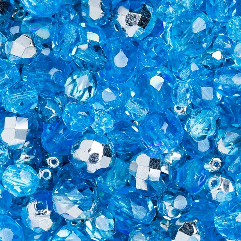 Czech fire polished beads mix Aquamarine