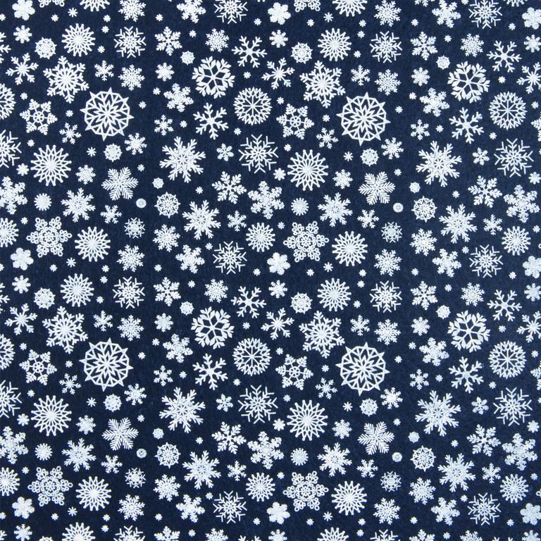 Filc / plsť vánoční motiv s vločkami 1mm tmavě modrý