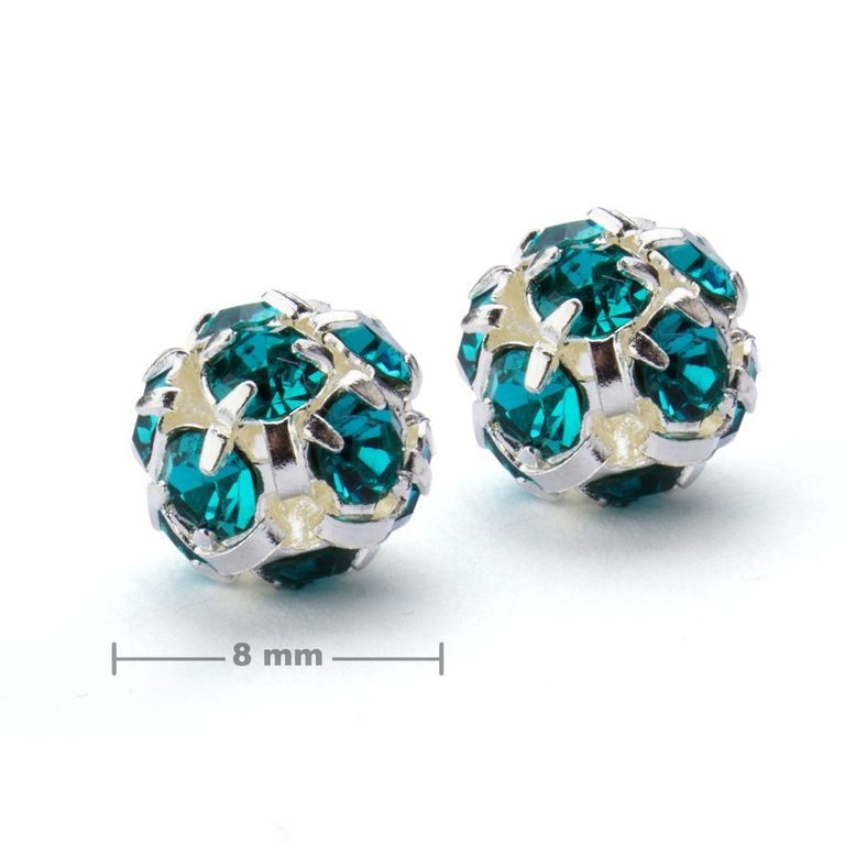 Štrasová guľôčka 8mm strieborná Blue Zircon