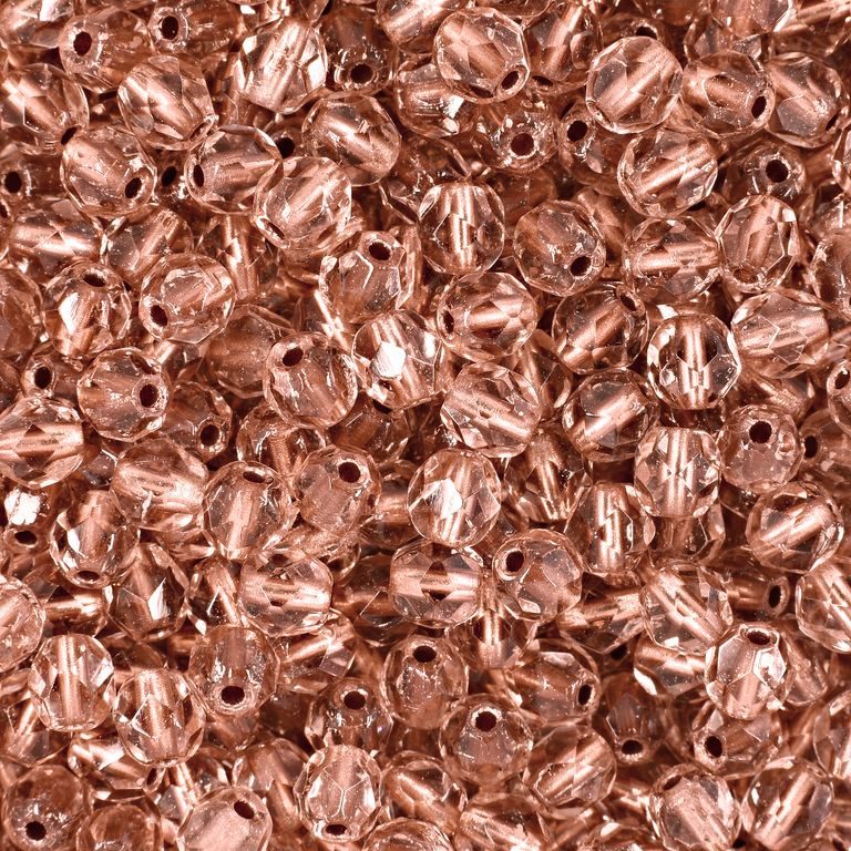 Manumi české broušené korálky 4mm Rosaline Copper Lined