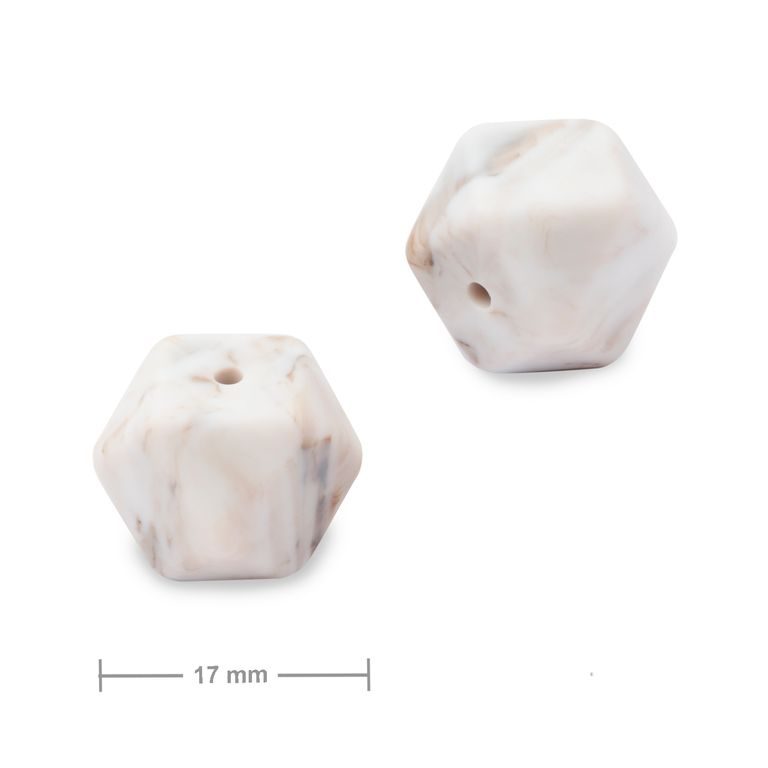 Silicone beads hexagon 17mm Autumn Grey Marble