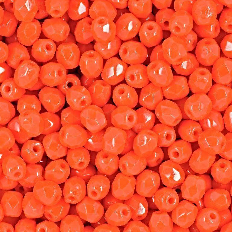Glass fire polished beads 4mm Opaque Bright Orange