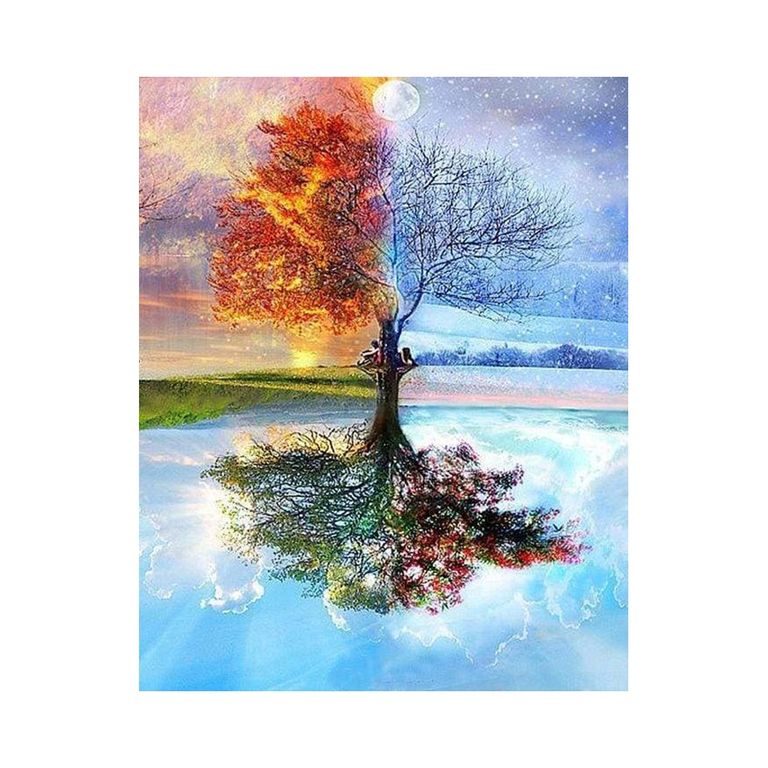 Painting by numbers tree in four seasons