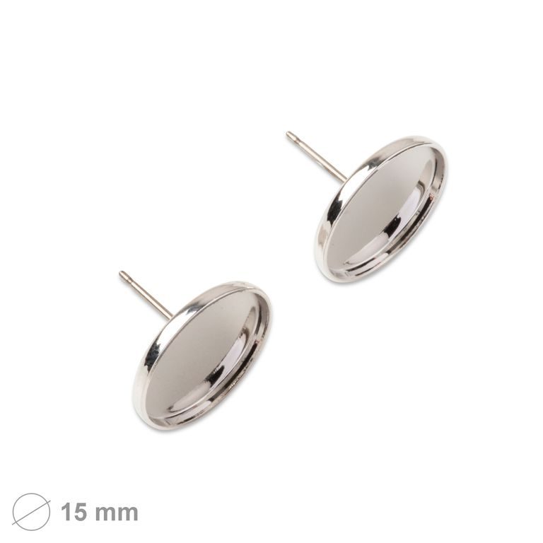 Jewellery round pad ear posts 15mm rhodium