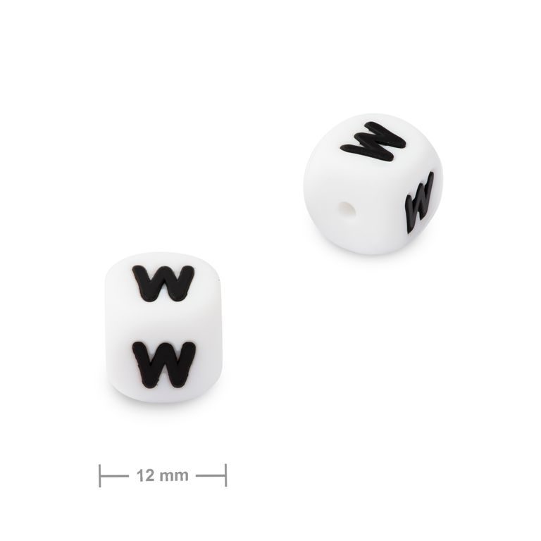 Silicone cube bead 12mm with letter W