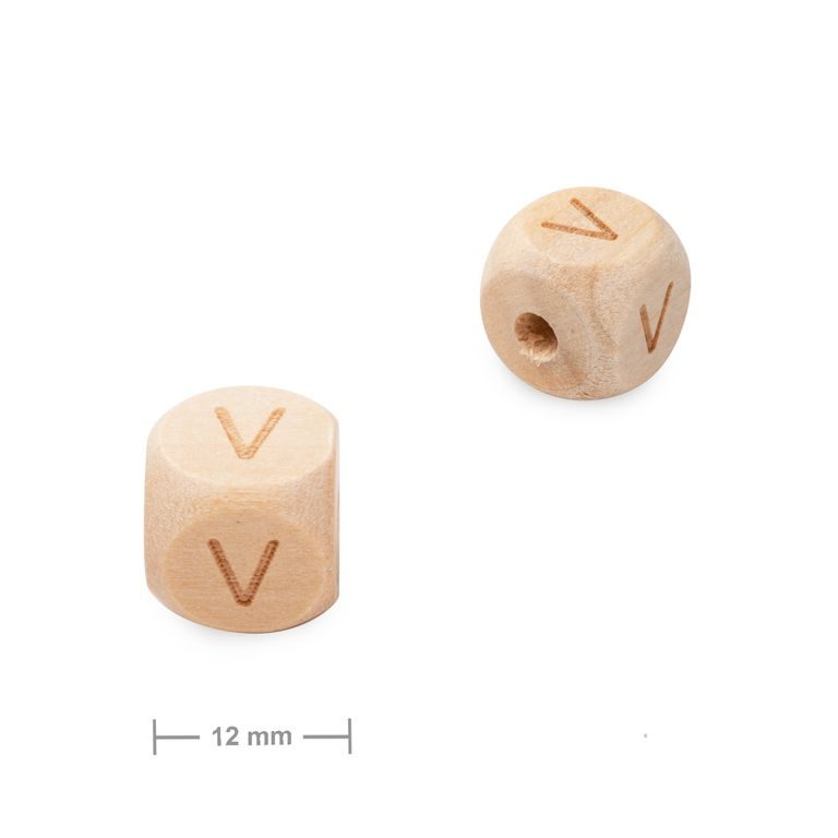 Wooden cube bead 12mm with letter V