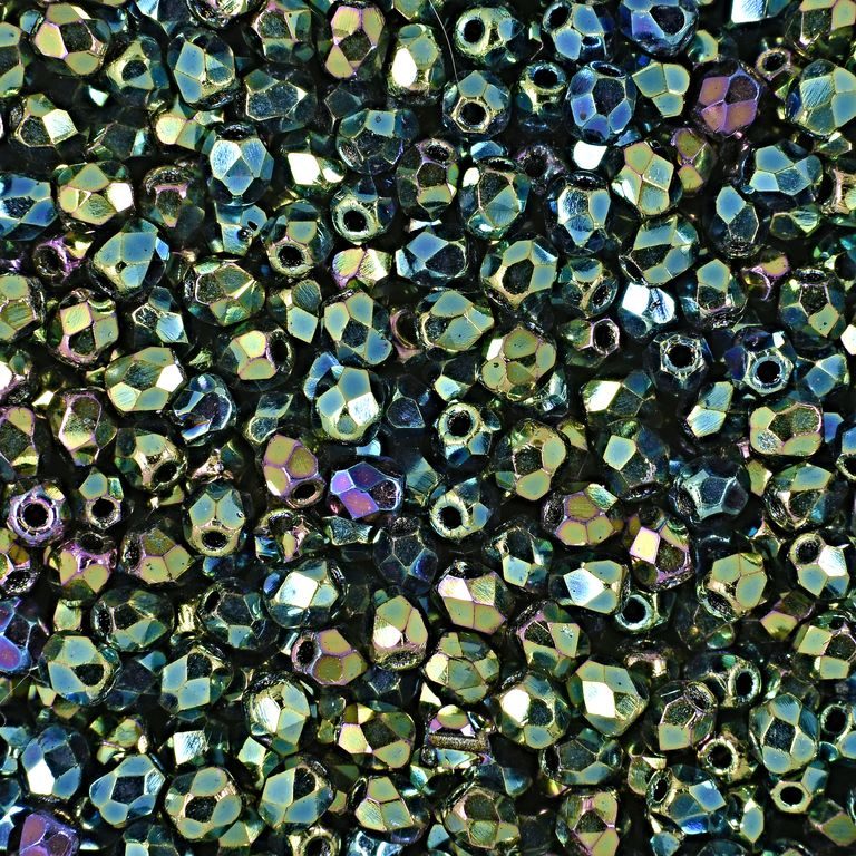 Glass fire polished beads 3mm Iris Green