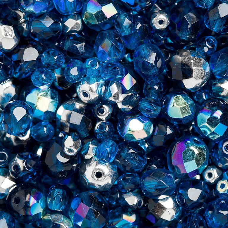 Czech fire polished beads mix Capri blue