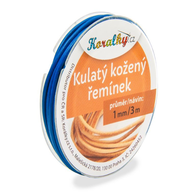 Kulatý kožený řemínek 1mm/3m modrý č.8