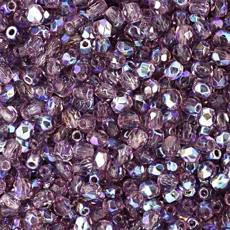 Glass fire polished beads 3mm Amethyst AB
