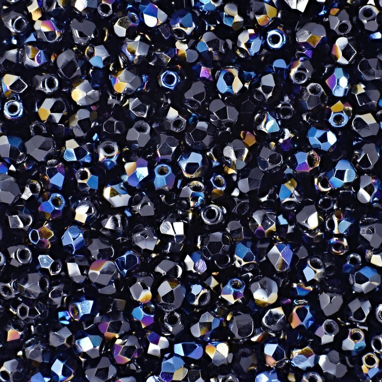 Glass fire polished beads 3mm Blue Iris Jet