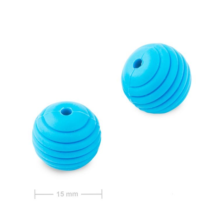 Silicone round beads with ridges 15mm Sky Blue