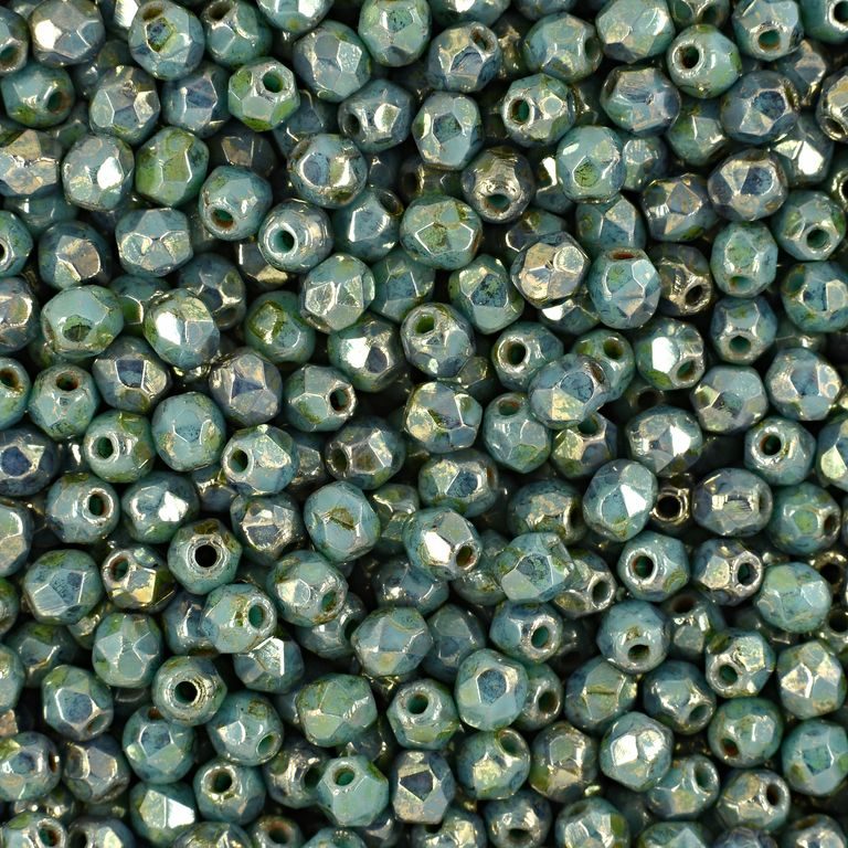 Glass fire polished beads 3mm Light Metallic Green