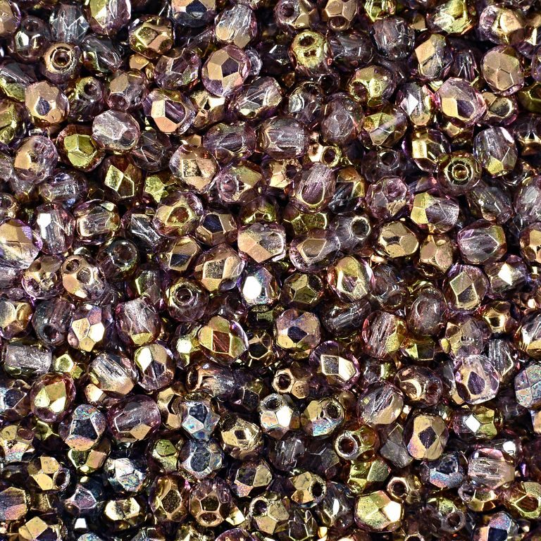 Glass fire polished beads 3mm Luster Golden Purple Crystal