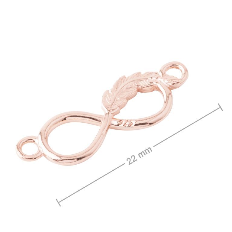 Silver connector infinity rose gold-plated with feathers 22mm No.808