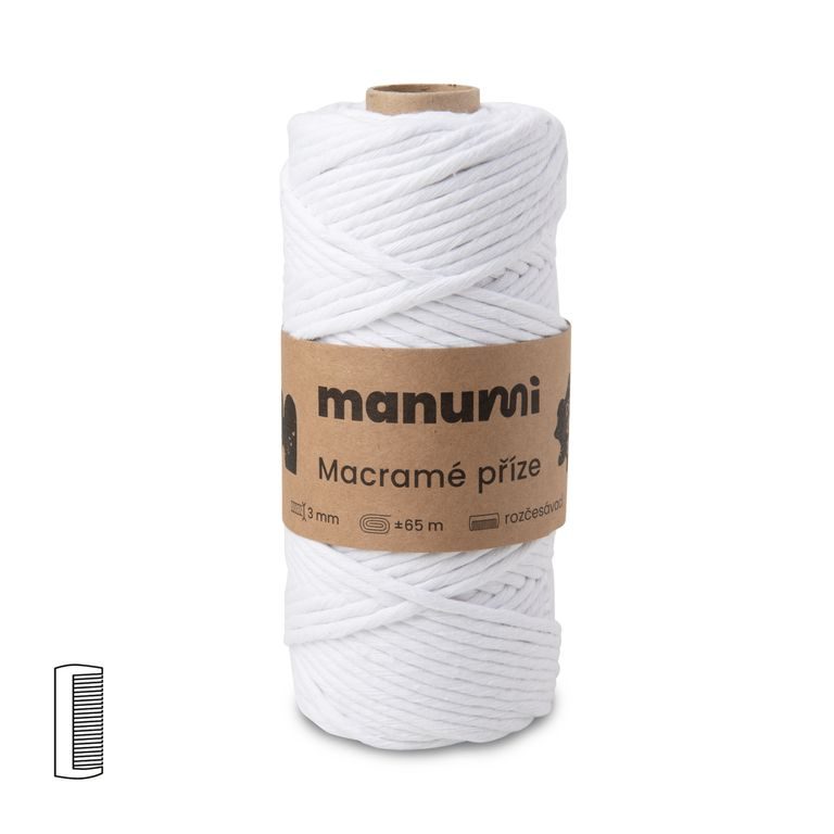 Manumi Macramé příze stáčená 3mm bílá