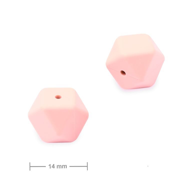 Silikonové korálky hexagon 14mm Baby Pink