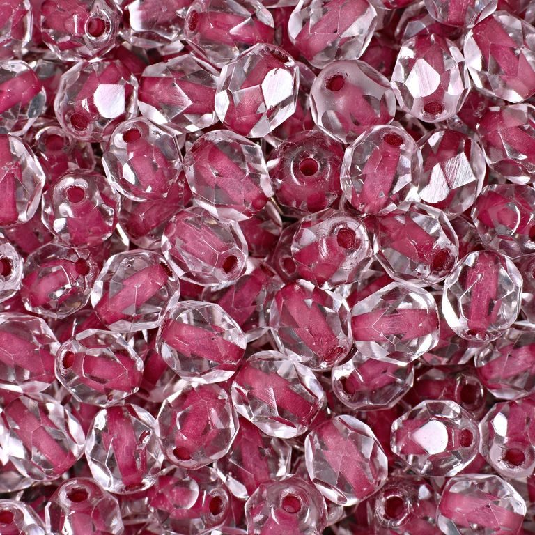 Glass fire polished beads 6mm Crystal Burgundy Lined