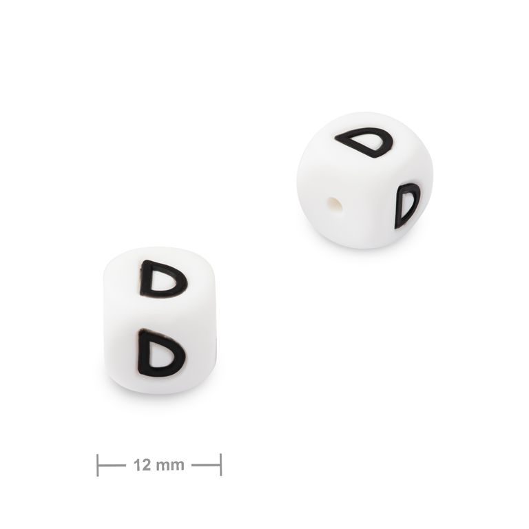 Silicone cube bead 12mm with letter D