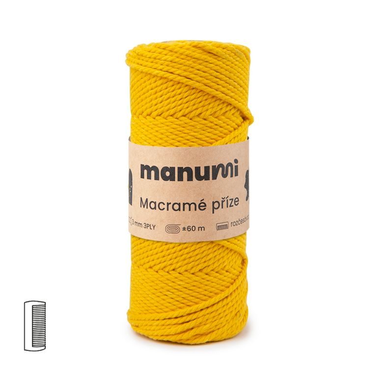 Manumi Macramé priadza stáčaná 3PLY 3mm tmavo žltá