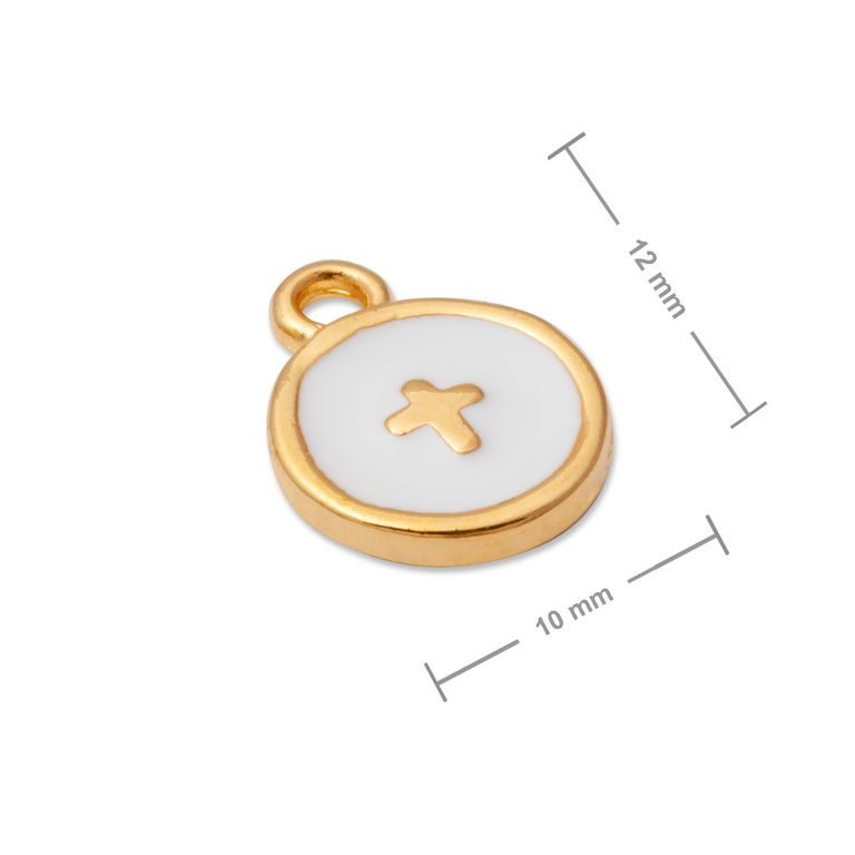 Manumi pendant cross with white enamel 12x10mm gold-plated