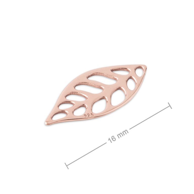 Silver connector leaf rose gold-plated 16mm No.777