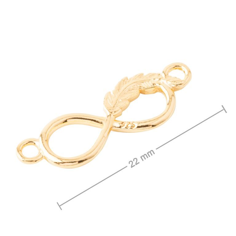 Silver connector infinity gold-plated with feathers 22mm No.809