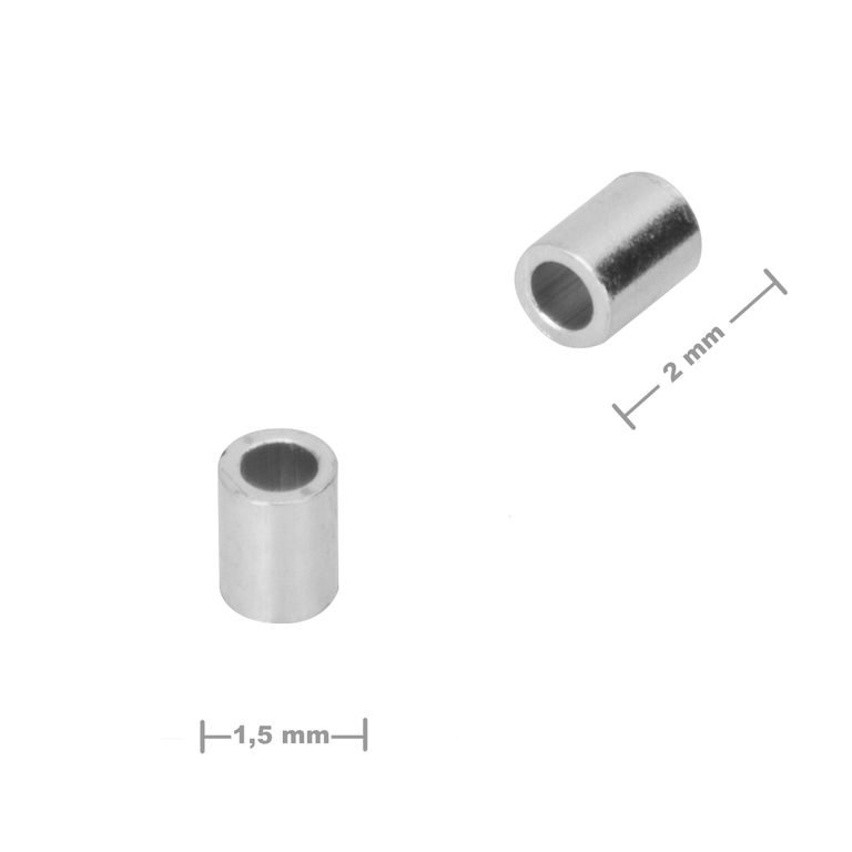 Stříbrný zamačkávací rokajl trubička 2 x 1,5 mm
