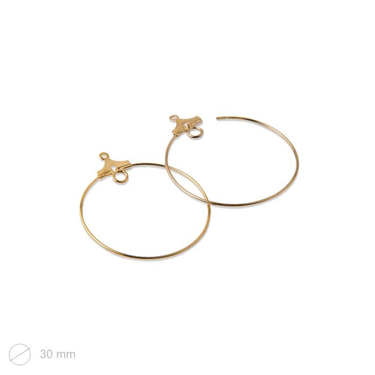Hoop earwires with loop 30mm in the colour of gold