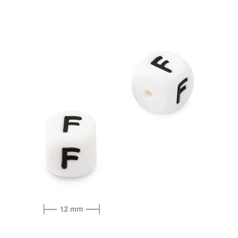 Silicone cube bead 12mm with letter F